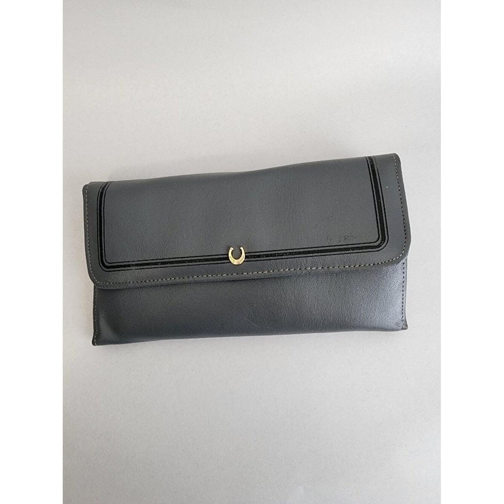 Princess Gardner Vintage Gray Leather Clutch Wallet Kiss Lock Coin Purse Key